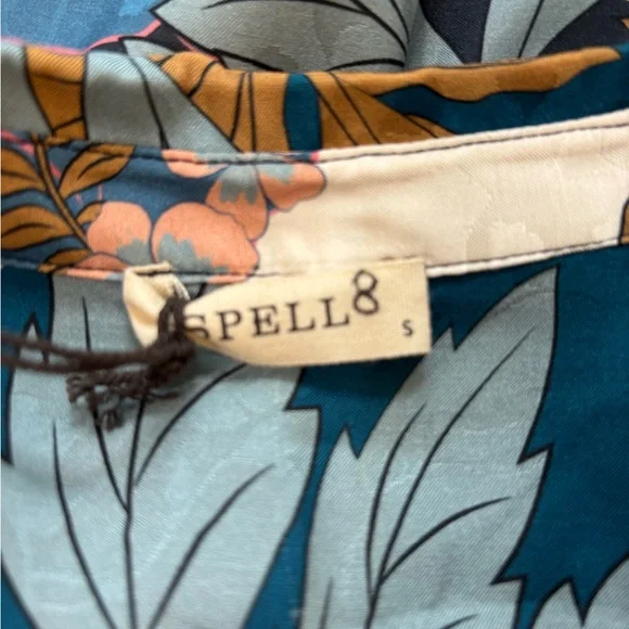 Spell/Free People Tyler Printed Shirt in Blue Shadow Size S. NWT